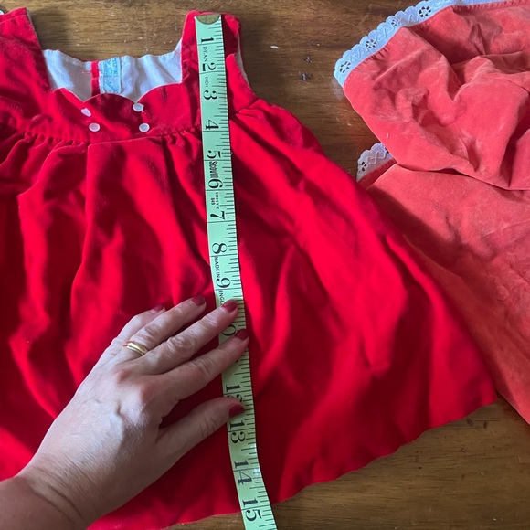 Vintage 70s 80s Lot Of 2 Baby Girl Cotton Velvet Dresses Red Orange 24 Mo 2T - Picture 8 of 10